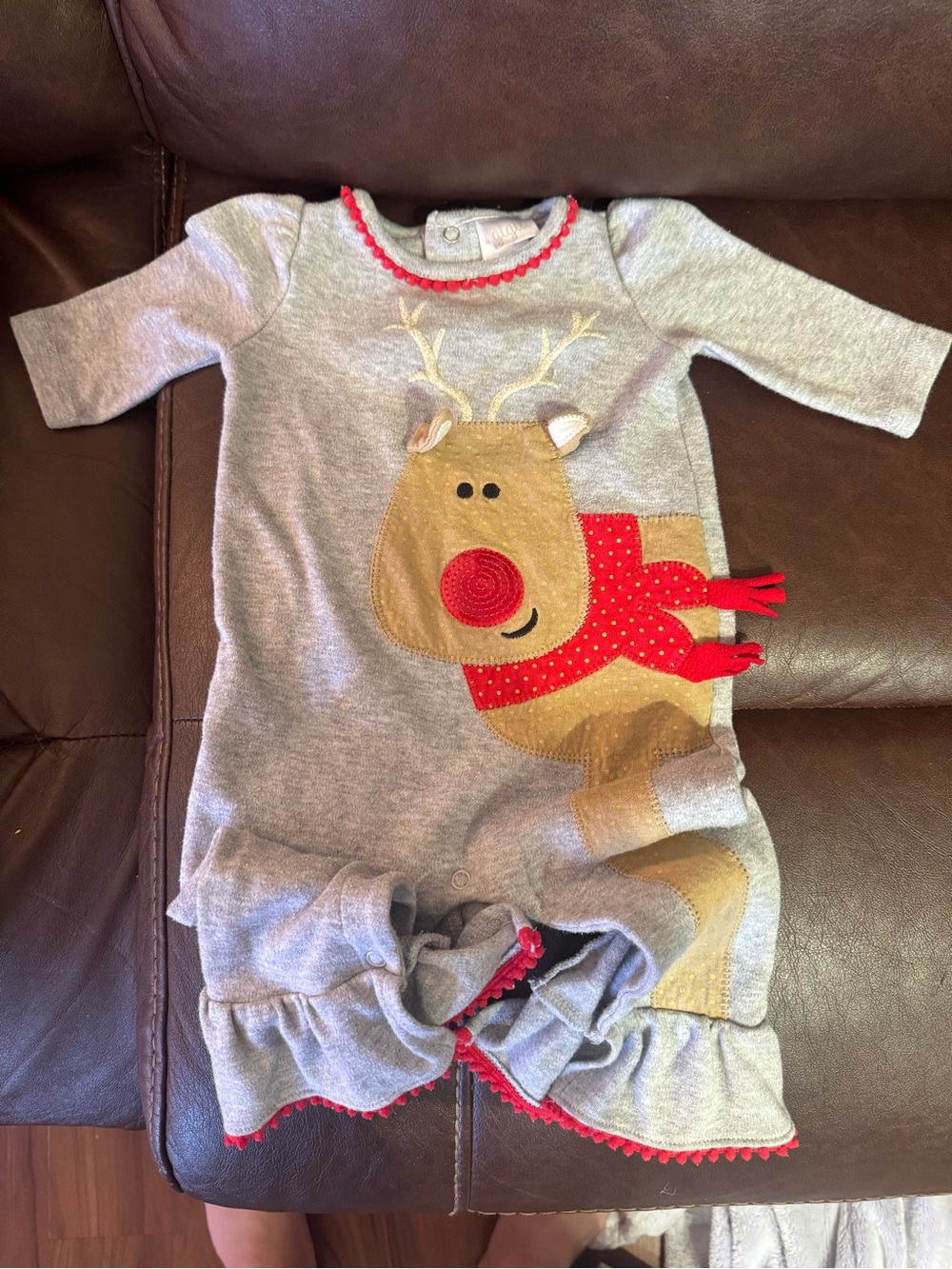 Gray Kids Reindeer romper with Red Accents